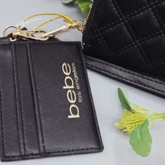 Bebe Quilted BLK Clutch/Wrislet/  Leather Wallet W Card Case Keychain NEW NWT - Picture 3 of 7